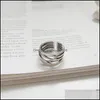 Pierścienie zespołowe Prawdziwy 925 Sterling Sier Regulowany pierścień dla kobiet Korea Mtilayers Cross Criss Twisted Fine Party Biżuter