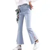 Jeansy dzieci dziewczyny koronkowe flary marszone dla nastoletnich dzieci elastyczne talii dżinsowe spodnie Bell Bottoms Legginsy