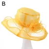 Sombreros de ala ancha moda mujer señoras malla playa verano sol sombrero boda fiesta Floral pliegue sólido gorra al aire libre