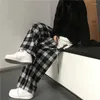 Pantalon femme noir blanc Plaid décontracté printemps été femme surdimensionné jambe large Cargo Harajuku rétro pantalon droit pour les filles