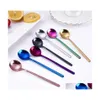 Spoons 304 Stainless Steel 7 Colors 13Cm Coffee Tea Mixing Spoon Mini Round Dessert Scoop Kitchen Bar Dining Tableware Drop Delivery Dhwg6
