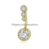 Navelklockknapp ringer Diamond Dingle Bars Belly Crystal Body Jewelry Piercing Flower Shape Pendant DHSNAVE RING Drop Delivery DHSO7