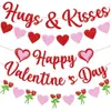 Party Decoration Shiny Red Pink Felt Paper Banner 2023 Valentine's Day Decorative Hugs& Kisses Flower Flag Lover Wedding Confession