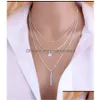 Collane con ciondolo 3 strati Sier Coin Rectangar Bar Collana girocollo Donna Clavicola Ragazze Catena Chocker Gioielli Regalo Drop Delivery Pend Dh4Jq