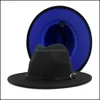 Stingy Brim Hats Women Men Fedora Jazz Panama Capswork Artificial Wool Felt Hat Belt Buckle Double Color Flat Wide Cap Ladies Trilby DH7SP