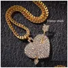 Hanger kettingen Hip Hop FL Rijnstenen Bling Iced Out Gold Sier Color Rietless Steel Heart Shape Hangers ketting voor vrouwen Drop Dhin8