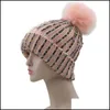 ビーニー/スカルキャップ女性のための冬の帽子毛皮のポンポムガールズニットビーニー女性ビーニーウーマンキャップガール