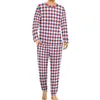 Men's Sleepwear Retro Houndstooth Pajamas Long Sleeve Red White And Blue 2 Pieces Night Set Spring Men Pattern Lovely Oversize Home Suit