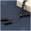 Pendant Necklaces Shiny Black Onyx Beaded Necklace Men 6 8Mm Natural Stone Yoga Meditation Knotted Jewelry Handmade Women Buddhist P Dhavl