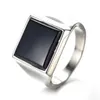 Band Rings Natural Square Tiger Eye / Black Onyx Stone Signet Ring Men In Stainless Steel Simple Brief Style Cool Fashion Mens Jewelry Gift