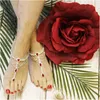 Anklets INS Fashion Red Crystal Finger Ring Foot Chain Bohemian Wind Ladies Ultra Flash Rhinestone Ankle Caw Jewelry Gift