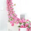 Decorative Flowers Wreaths Artificial Silk Wedding Arch Fake Sakura Plastic Vine Hanging Ceiling Garland Cherry Blossom Home Pipe Dhgko