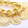 Bracelets à maillons INS Exagéré Punk Big Metal Twist Chain Gold Coin Avatar Pendentif Géométrique Bracelet Bracelet Main Hip Hop Bijoux Cadeau