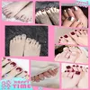 Valse nagels 24 stuks nep teennagels zilveren rode strass zomermanicure