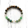 Strand Summer Armband Healing Wrist Mala Pärlor för daglig tacksamhet Naturlig gul Tiger Eye Green Yoga