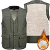 Herenvesten Vestjack mannen buiten multi-pocket vest plus fluweel dikke dikke dikke met één rijs v-neck chaleco hombre casual pocket gilet