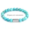 Bracelets de perles de lave noire turquoise Bracelets en acier inoxydable tressé à la main corde élastique classique pierre naturelle pour femmes hommes Drop Dhqfe