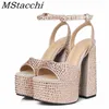 Dress Shoes Sandals MStacchi Crystal Platform Sandals High Heels Wedding Shoes Summer Peep Toe Women Sandals Sexy Party Thick Bottom Chunky Sandals 220117