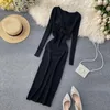 Casual Dresses Women Slim Stick Dress Women's Spring Solid Long Ladys High midja