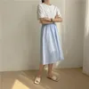 Signe Skirts Cotton Skirt Women Women 2023 Summer High Elastic Waist Plaid a linea Blu Blue Giallo femmina