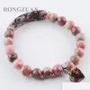 Brins de perles Bracelets extensibles Pierres précieuses naturelles Rhodochrosite Perles rondes Brins Bracelets Pendentif en forme de coeur pour les femmes Bijoux Lo Dhpox