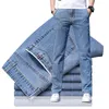 Мужские джинсы Тонкая летняя джинсовая джинсовая джинсовая джинсовая джинсовая джинсы. Случайные серо -голубые мужские брюки 2023Clothing в корейском стиле для растяжения