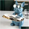 Arts And Crafts Resin Cool Dog Scpture Bldog Decorative Figurine Storage Tray Coin Bank Entrance Key Snack Holder Modern Art Statue Dhgj1