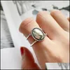 Band Rings Vintage Oval Matte Mirror Openwork Ring For Women Korean Personality Real 925 Sterling Sier Adjustable Gift Ymr851 Drop D Otmud