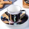 Tasses soucoupes 2023 vente tasse à café en céramique réfléchissante et soucoupe avec cuillère miroir créatif réfraction placage tasses