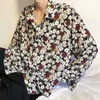 Men's Casual Shirts Vintage Style Rose Printing Long Sleeve Chiffon Floral Printed Loose Fashion Coats Camisa MasculinaMen's