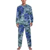 Slaapkleding voor heren blauwe abstracte print pyjama's lange mouwen digitale kunst tweedelige kamer pyjama sets lente mannen grafisch trendy