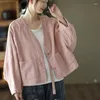 Women's Jackets Vintage Corduroy Jacket Women's Fashion Bat Long Sleeve Literary V-neck Cardigan Short Top Autumn Outerwear Coats