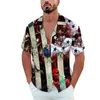 Men's Casual Shirts Independent Day Shirt For Men 2023 Summer Male Short Sleeve Patchwork Turn-down Collar Tops Streetwear Men's Beach