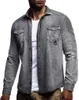 Men's Jackets Men's Solid Color Pleated Shoulder Pocket Trim Long Sleeve Denim