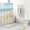 샤워 커튼 4pcs/세트 욕실 방수 커튼 바다 시리즈 인쇄 수분 흡수 화장실 커버 매트 발 패드 홈 목욕 장식