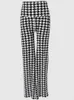 Damesbroek stretch hoge taille wijd been voor vrouwen Houndstooth printen Big Size broek straat mode losse lange dames slijtage