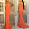 Casual jurken mode oranje cown nek backless mouwloze volledige lengte nachtclub jurken dame sexy slanke solide kleur elegante gewaden de