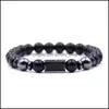 Beaded Strands Volcanic Stone Bracelet Elastic Line Foreign Microset Cuboid Black Zircon Natural Drop Delivery Jewelry Bracelets Dhcwn