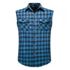 Mäns casual skjortor Sommaren Mäns ärmlös Löst Turn-Down-krage Vest Single-Breasted Plaid Printed Shirt Plus Size Tank Tops#G3