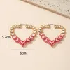 Hoop Earrings Hip-hop Trendy Gold-plated Pink Coated Two Tone Bamboo Big Circle For Women Fashion Love Heart Metal Ear Jewelry