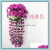 Decorative Flowers Wreaths Artificial Violet Rattan Wedding Arch Decoration Wreath Fake Plant Leaf Silk Simation Wisteria Drop Del Dhbm8