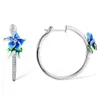 Hoop Earrings Romantic Silver Plated Enamel Flower For Women Shine White CZ Stone Micro Paved Fashion Jewelry Party Gift