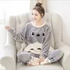 Women's Sleepwear 2023 Autumn Winter Warm Flannel Women Pyjamas Sets Thick Coral Velvet Long Sleeve Cartoon Thin Pajamas