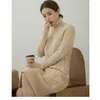 Casual Dresses Midi Sweater Dress Women 2023 Autumn Winter Clothing Turtleneck Solid Apricot Vintage Korean A-line Cotton Knitted Vestido