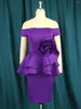 Casual Dresses Women Short Prom Off The Shoulder Flower Contrast Peplum Waist Knee Length Purple Dress Birthday Event Club Wear 4XL