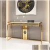 Furniture Living Room Furniture Chinesestyle Luxury Stainless Steel Marble Porch Table Club El Side View Console Cabinet Drop Delivery Home
