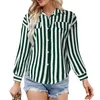 Blouses Femmes Femmes Casual Revers Bouton Stripe Imprimer Protection Solaire Longue Business Style Européen Américain Pulls Rétro Harjauku Vintage