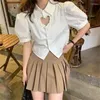 Women's Blouses Kawaii White Shirt Female Summer Love Hollow Sweet And Sexy Casual Short Lolita College Style High Street Individual Tops