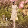 Ethnic Clothing Women Yellow Long Cheongsam Summer Elegant A-Line Improved Dress Chinese Style Vintage Qipao S To XXL