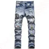 Nowe dżinsy spodnie chino spodni męskie spodnie rozciągają blisko dopasowane spodnie zmyte proste chude haftowe patchwork Ripped Mens Brand Motorcycle Jeans-C09